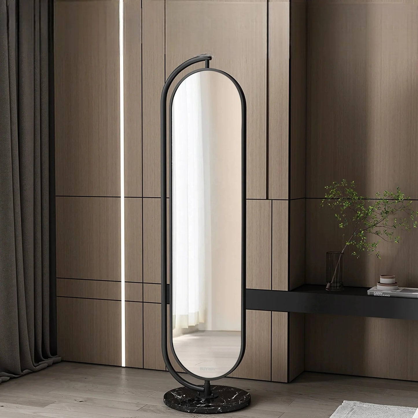 Stella Oval Rotatable Mirror with Back Hanger Black Frame