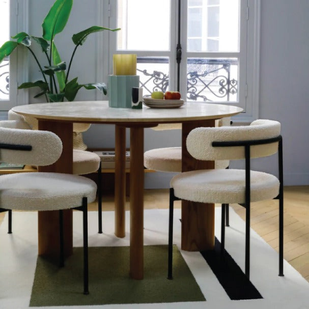 Modern White Lamb Wool Fabric Dining Chair