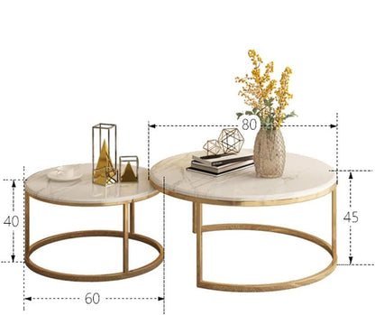 Marble Coffee Table Set with Golden Base