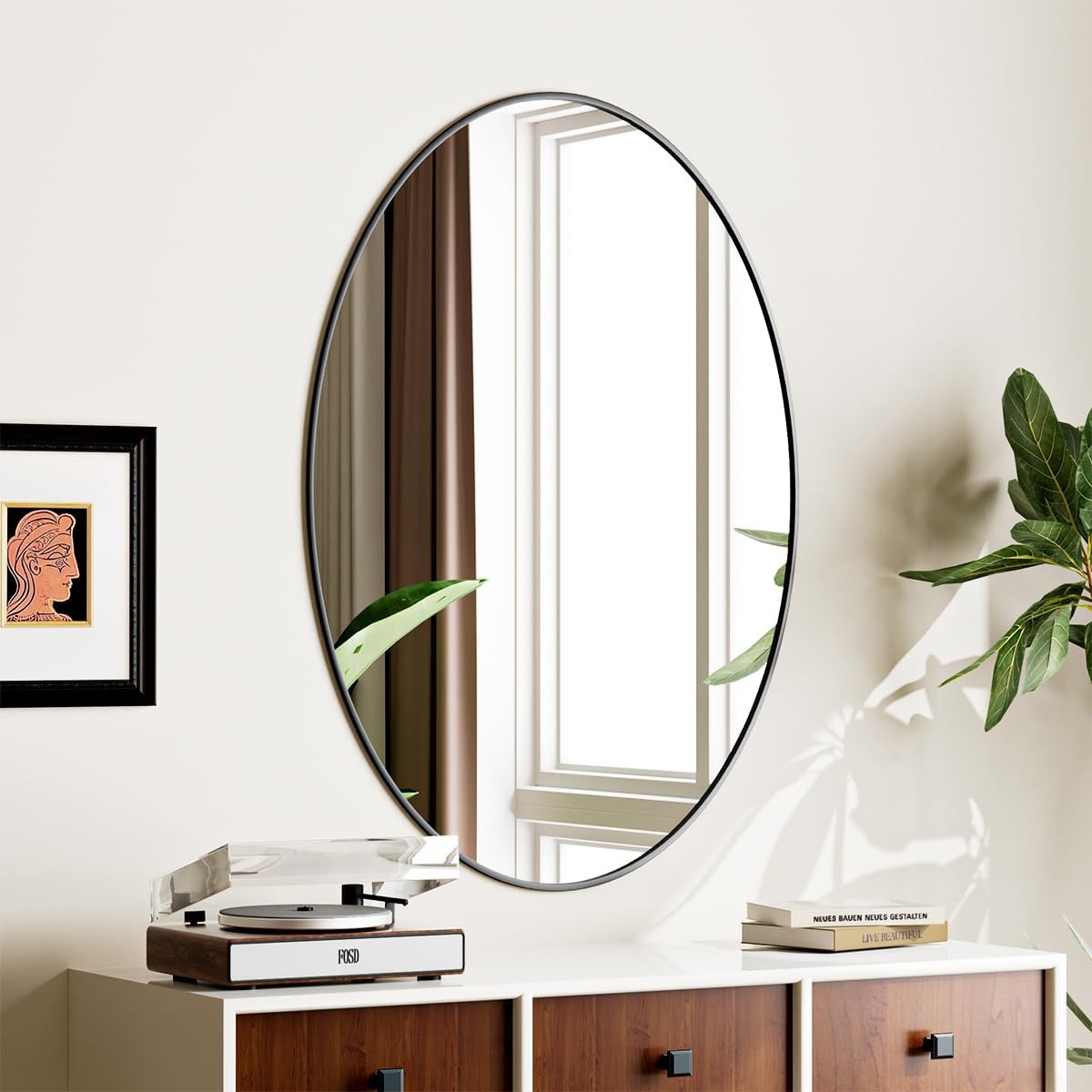 Oval Shape Wall Mirror Black