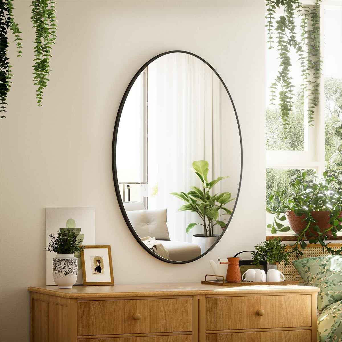 Oval Shape Wall Mirror Black