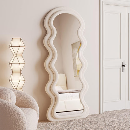 Wavy Beige Velvet Mirror