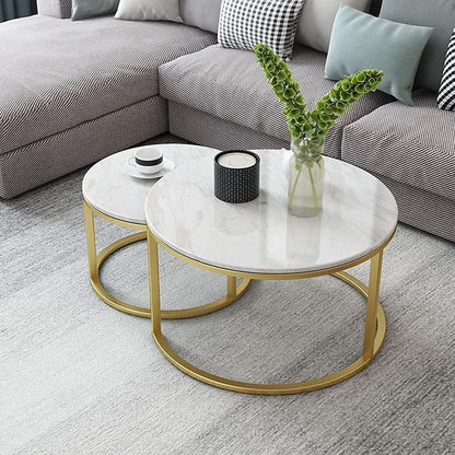 Marble Coffee Table Set with Golden Base