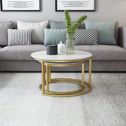 Marble Coffee Table Set with Golden Base