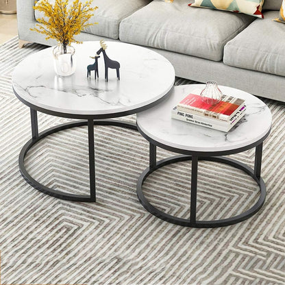 Marble Coffee Table Set with Black Base