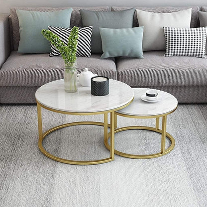 Marble Coffee Table Set with Golden Base