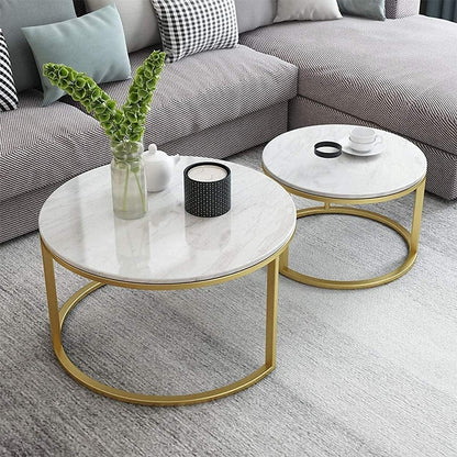 Marble Coffee Table Set with Golden Base