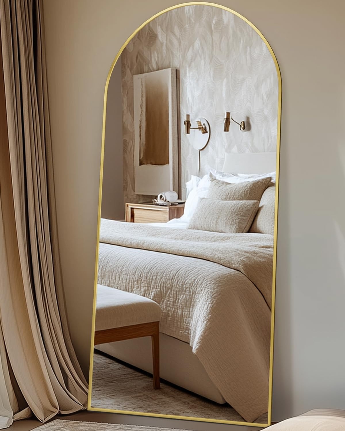 Full Lingth Arched Floor Mirror Gold frame