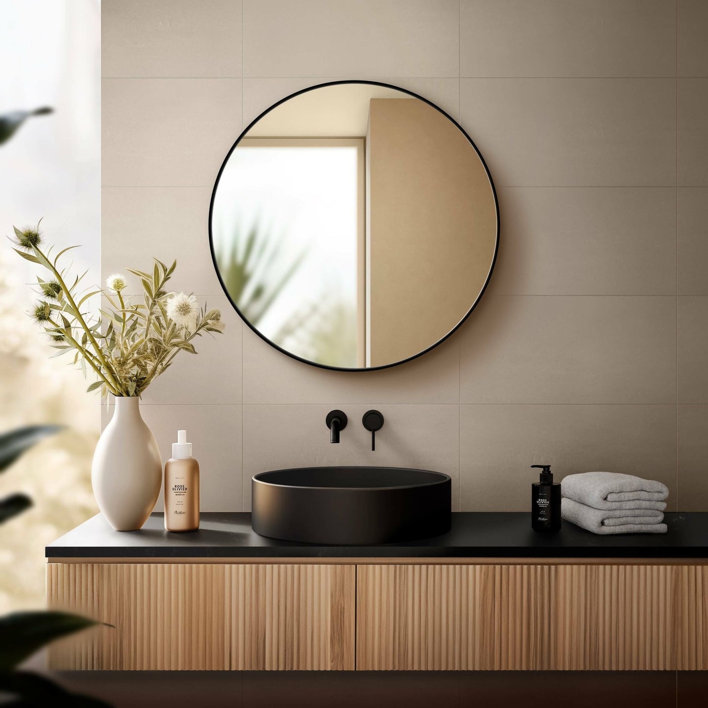 Round Wall Mirror Black