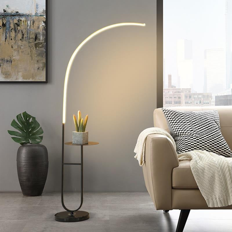 Arched LED floor lamp with tray