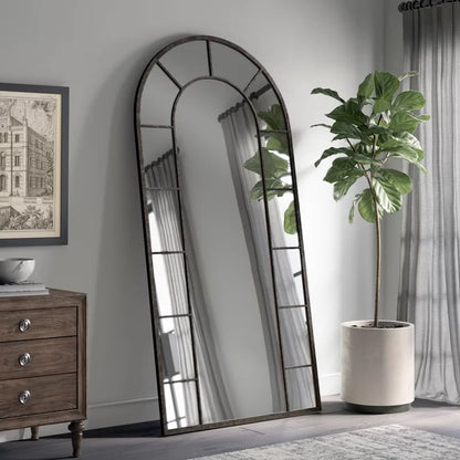 Full Lingth Arched Window Floor Mirror Black frame