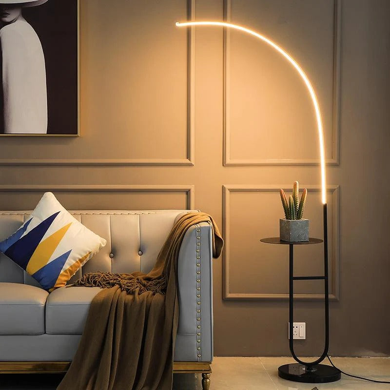 Arched LED floor lamp with tray