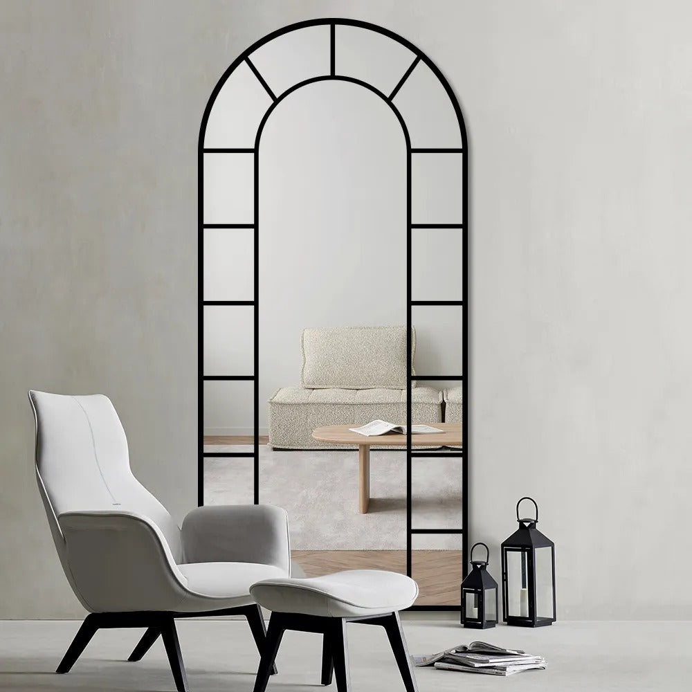 Full Lingth Arched Window Floor Mirror Black frame