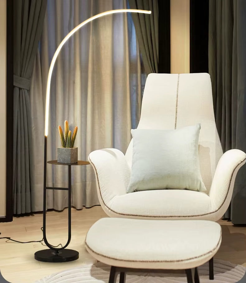 Arched LED floor lamp with tray