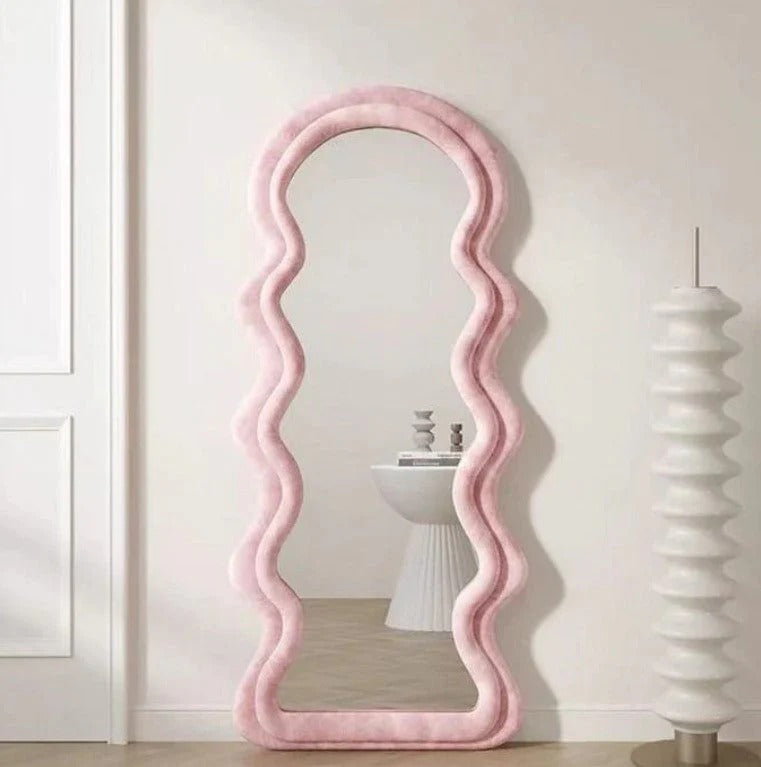 Wavy Pink Velvet Mirror