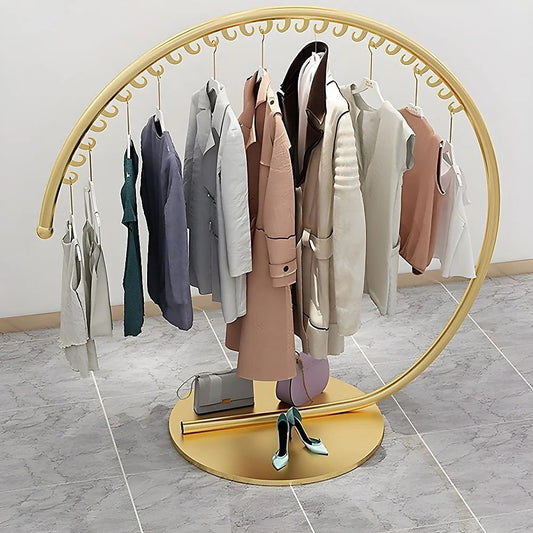 Half Moon Metal Gold Floor-Standing Clothing Rack