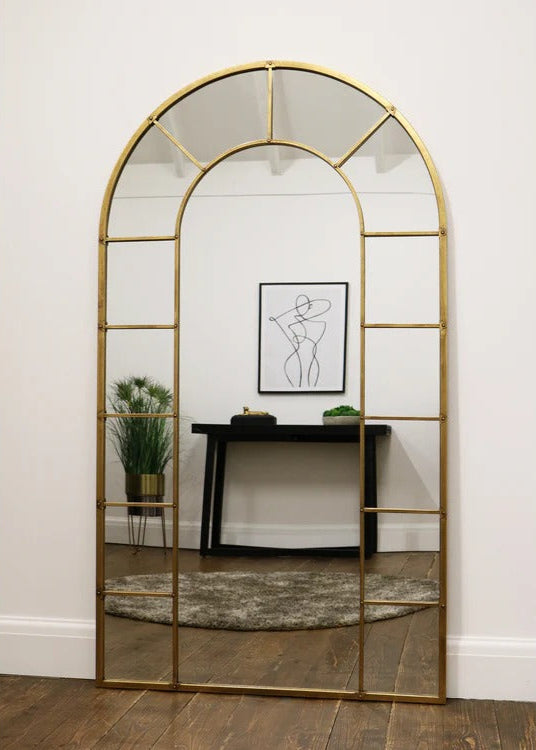 Full Lingth Arched Window Floor Mirror Gold frame