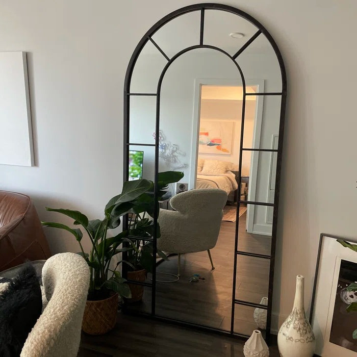 Full Lingth Arched Window Floor Mirror Black frame