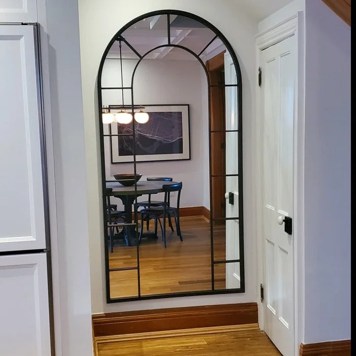 Full Lingth Arched Window Floor Mirror Black frame