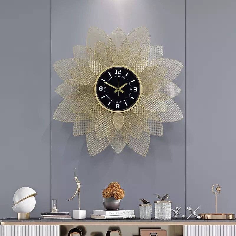 Luxury Flower Design Hanging golden wall clock