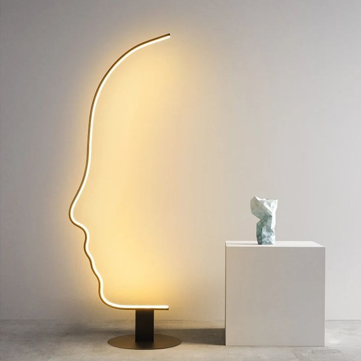 Modern  Human Face LED Floor Lamp Black