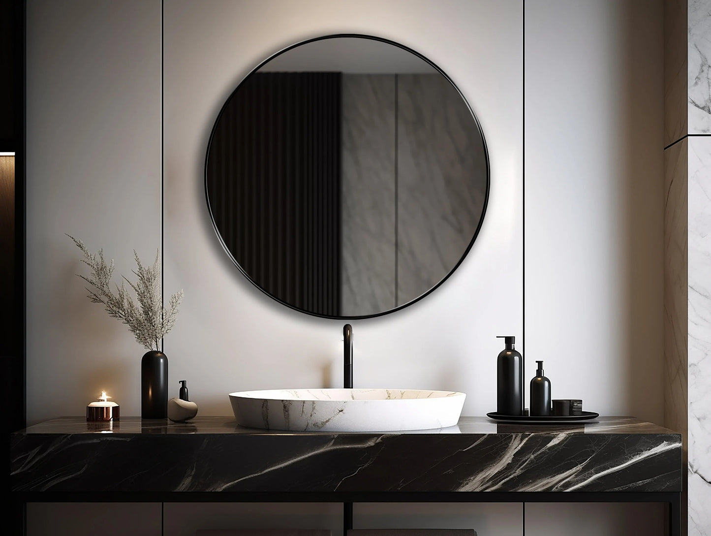 Round Wall Mirror Black