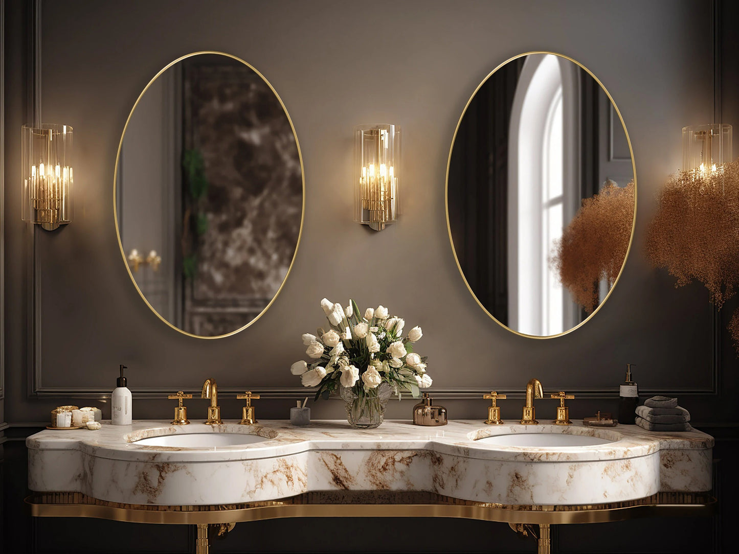 Oval Shape Wall Mirror Gold