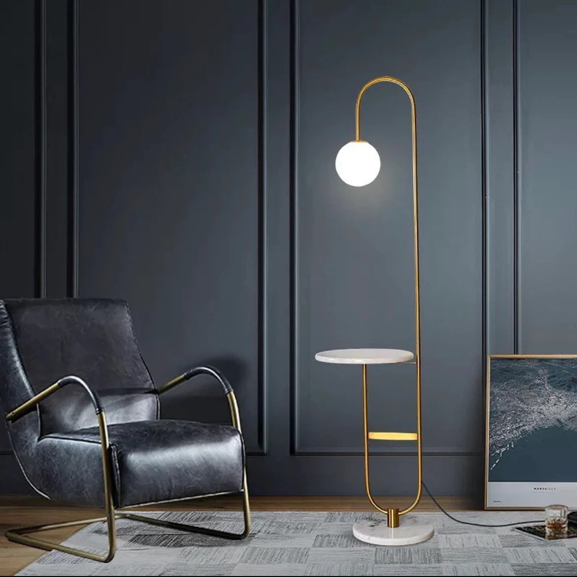 Marble Base Modern Arc Floor Lamp