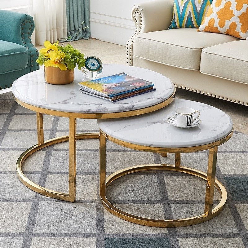 Marble Coffee Table Set with Golden Base