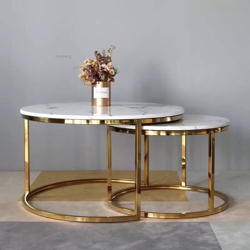 Marble Coffee Table Set with Golden Base