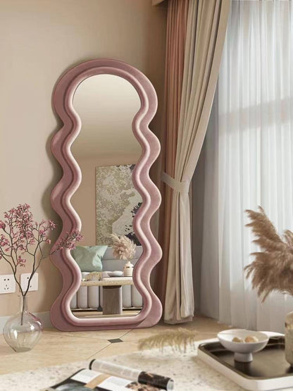 Wavy Pink Velvet Mirror