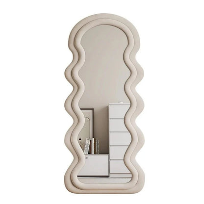 Wavy Beige Velvet Mirror