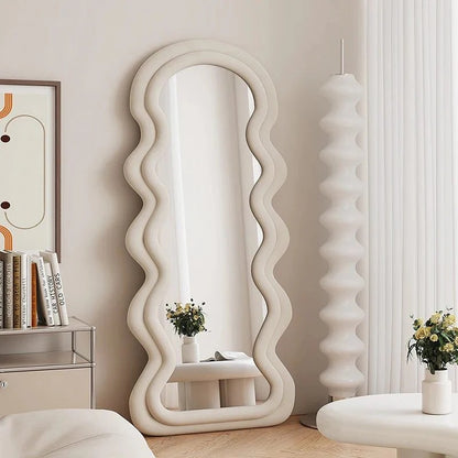 Wavy Beige Velvet Mirror