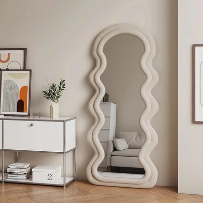 Wavy Beige Velvet Mirror