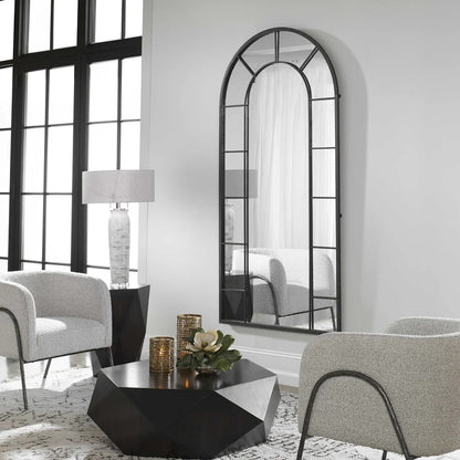 Full Lingth Arched Window Floor Mirror Black frame