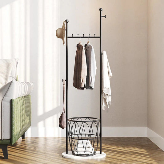 Black Clothes Rack With Basket And Marble Base