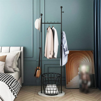 Black Clothes Rack With Basket And Marble Base